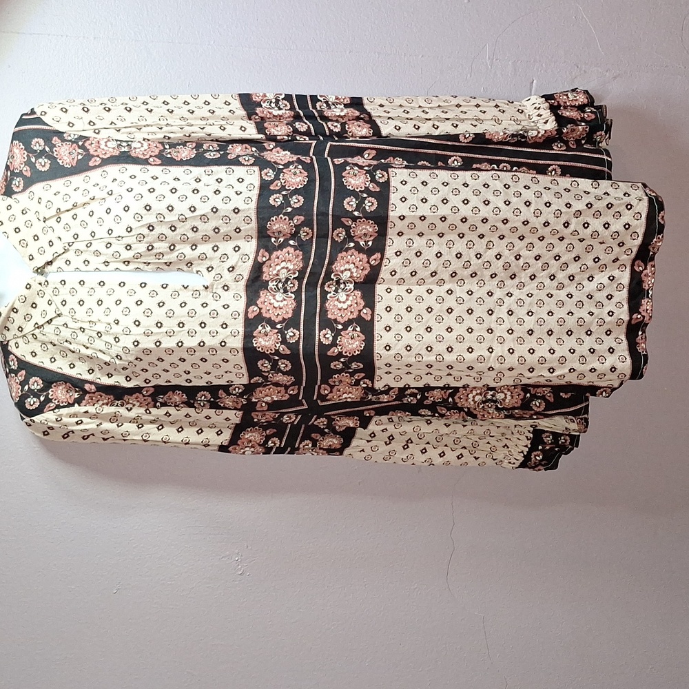 Free People Cream Boxy Blouse with Mandarin Collar